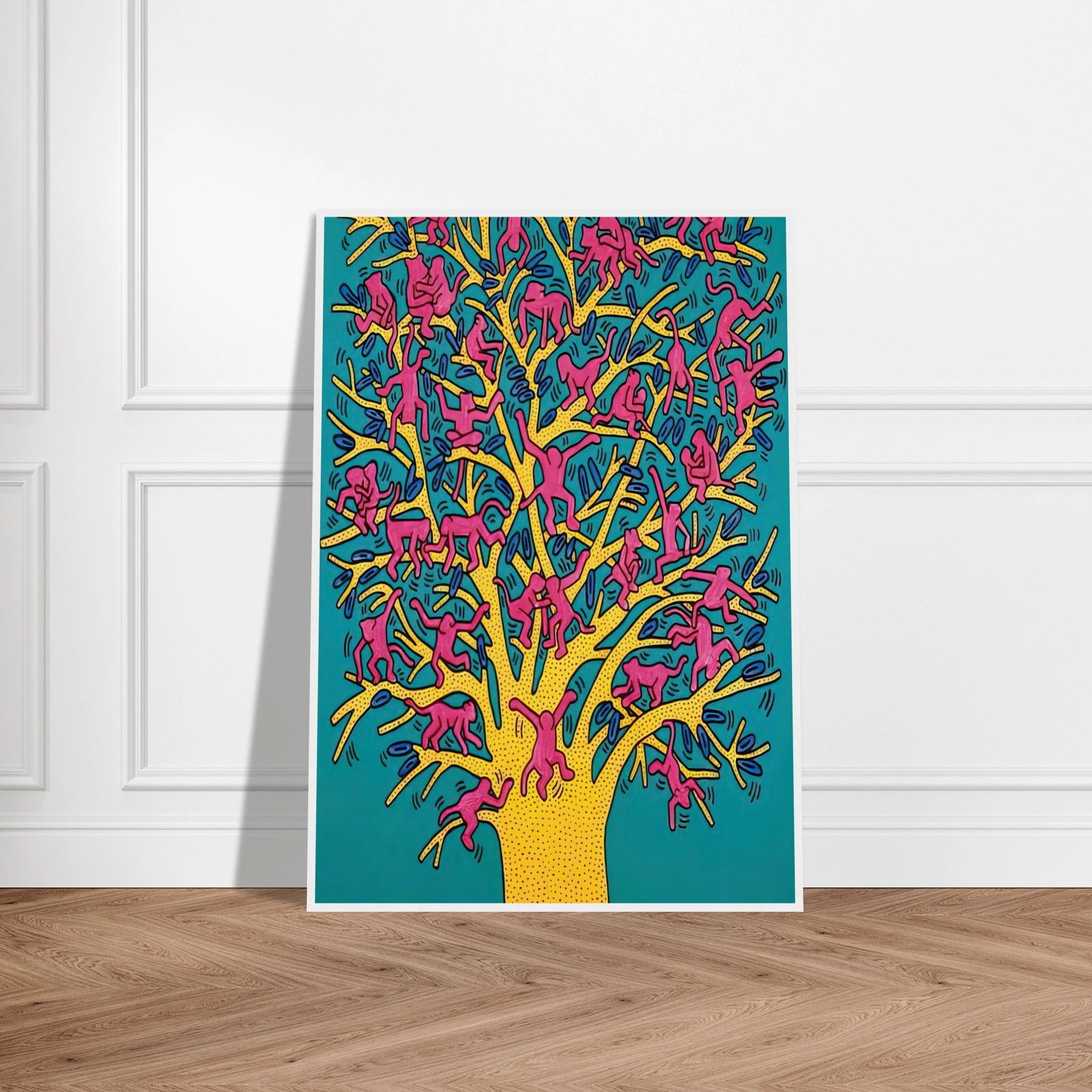 THE TREE OF MONKEYS Framed Poster | Keith Haring Framed Prints Wall Art | Keith Haring Prints