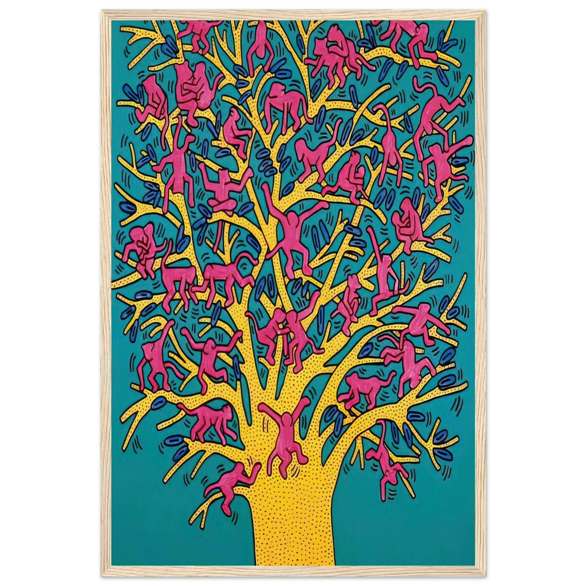 THE TREE OF MONKEYS Framed Poster | Keith Haring Framed Prints Wall Art | Keith Haring Prints