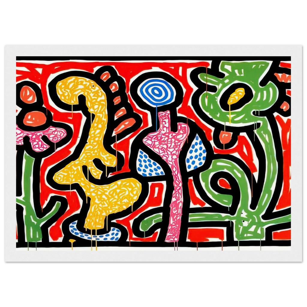 FLOWERS IV 1990 Framed Poster | Keith Haring Framed Prints Wall Art | Keith Haring Prints