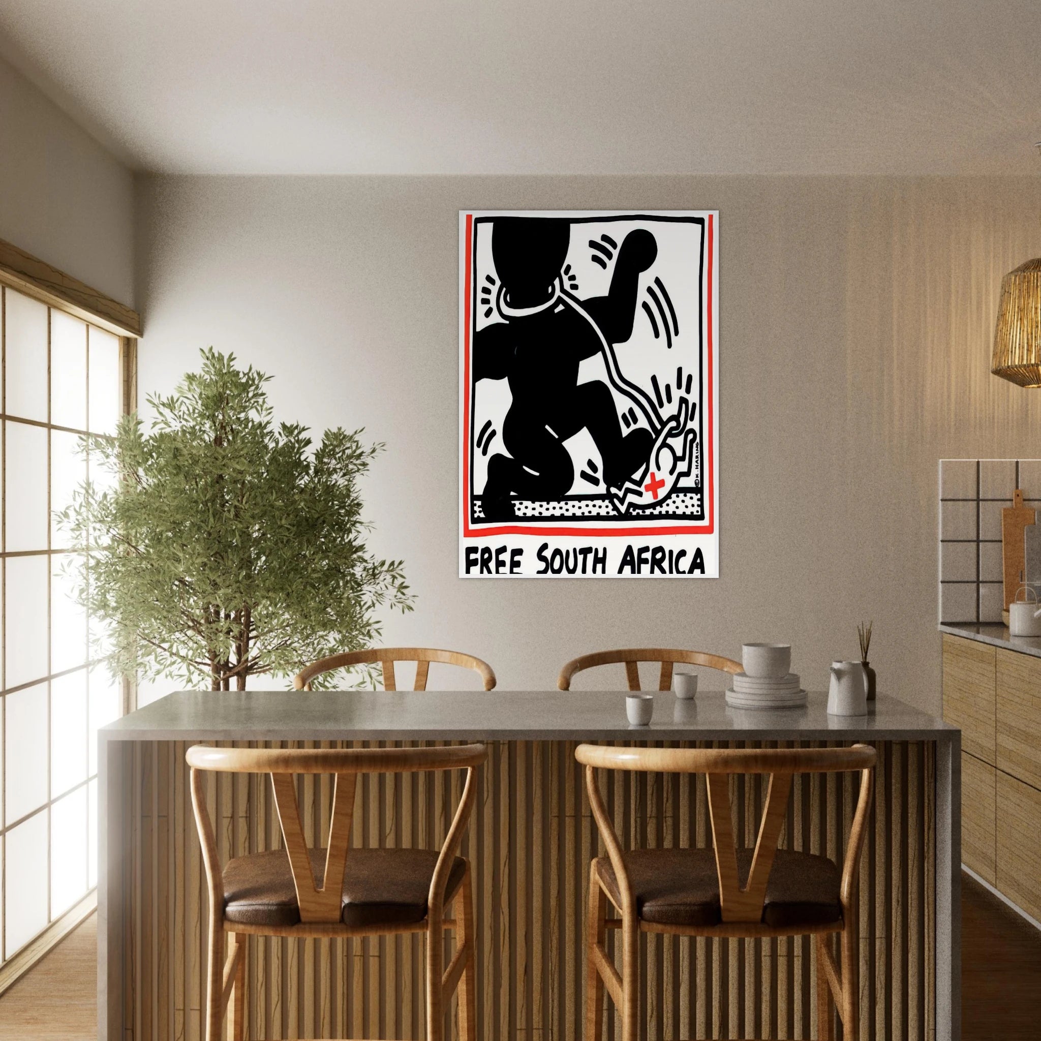 FREE SOUTH AFRICA 1985 Framed Poster | Keith Haring Framed Prints Wall Art | Keith Haring Prints