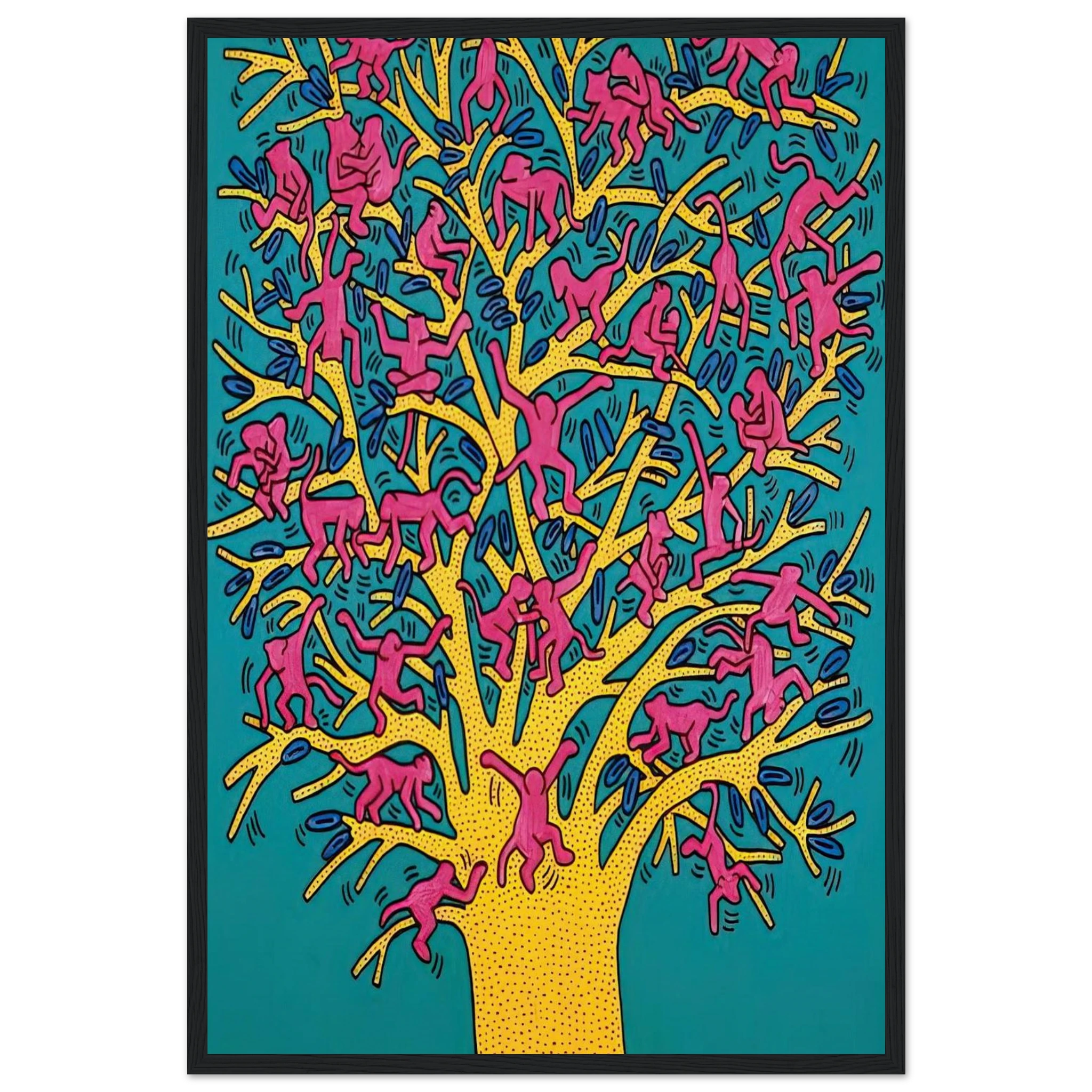 THE TREE OF MONKEYS Framed Poster | Keith Haring Framed Prints Wall Art | Keith Haring Prints