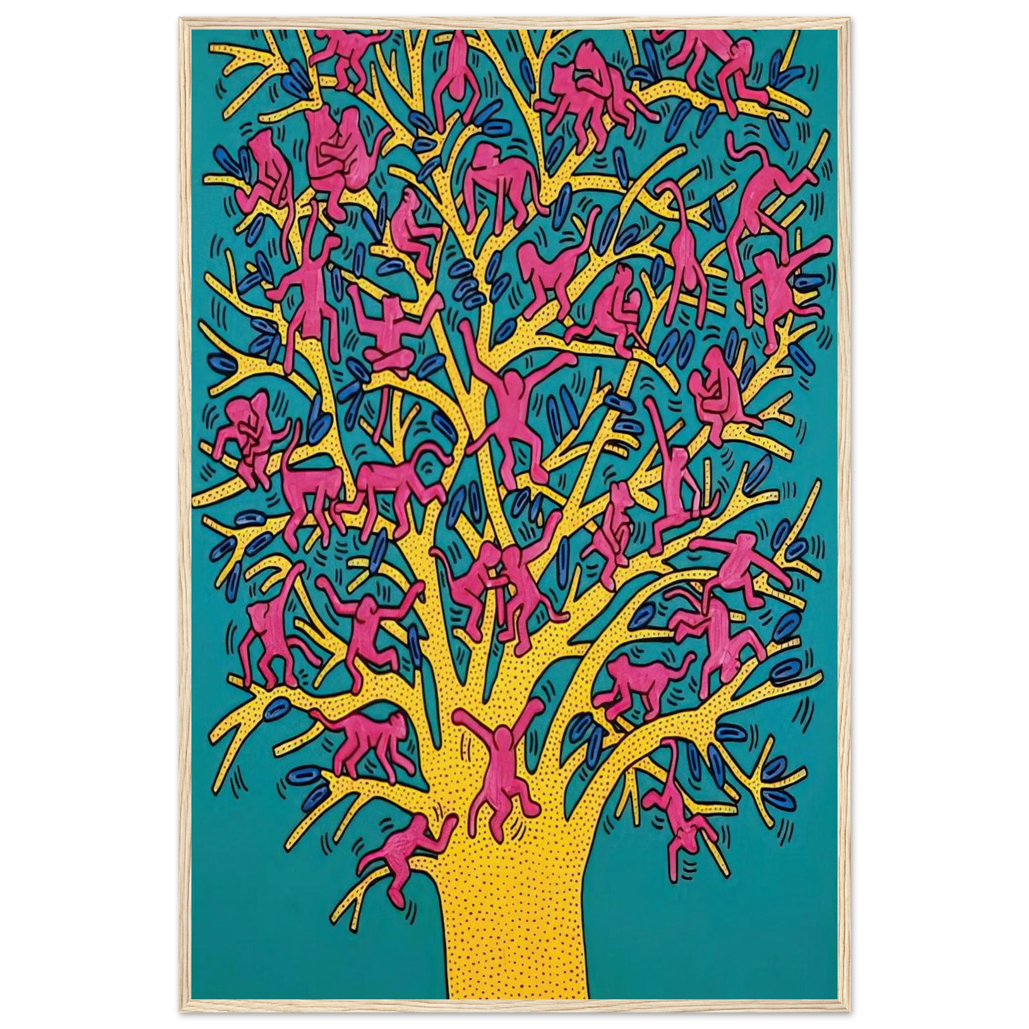 THE TREE OF MONKEYS Framed Poster | Keith Haring Framed Prints Wall Art | Keith Haring Prints