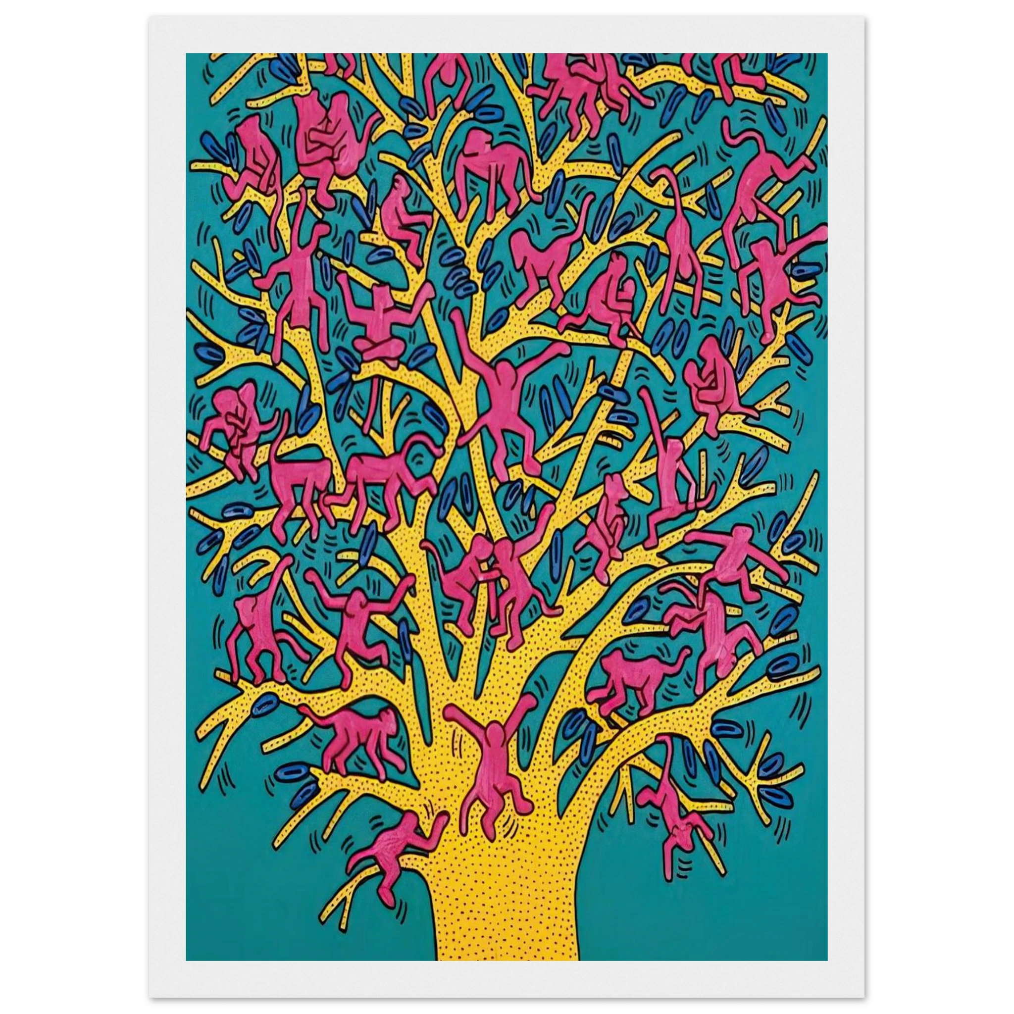 THE TREE OF MONKEYS Framed Poster | Keith Haring Framed Prints Wall Art | Keith Haring Prints