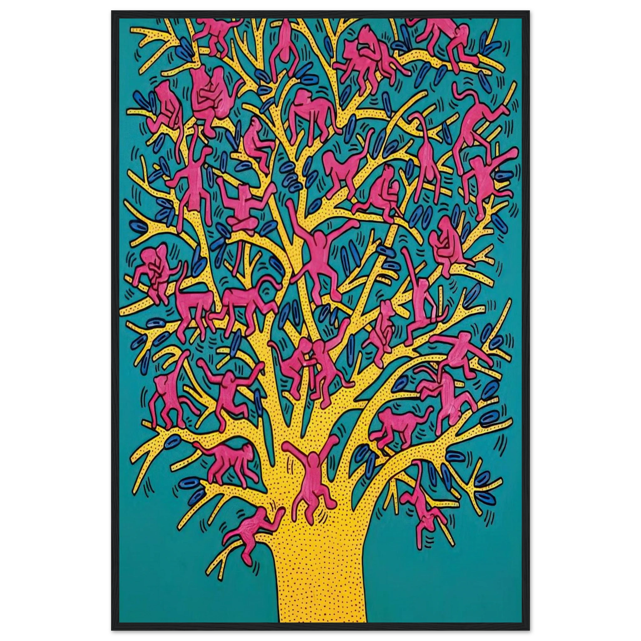 THE TREE OF MONKEYS Framed Poster | Keith Haring Framed Prints Wall Art | Keith Haring Prints