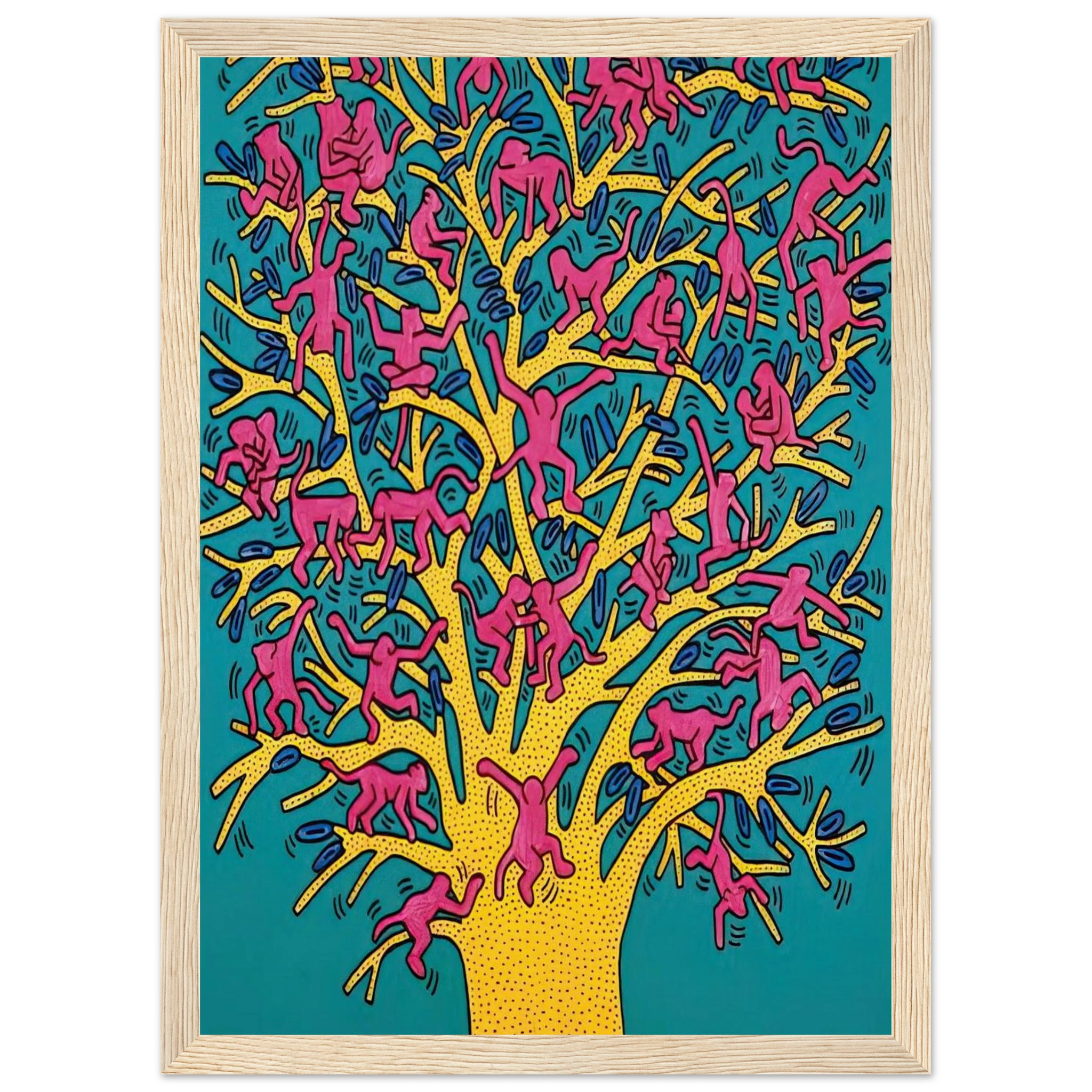 THE TREE OF MONKEYS Framed Poster | Keith Haring Framed Prints Wall Art | Keith Haring Prints
