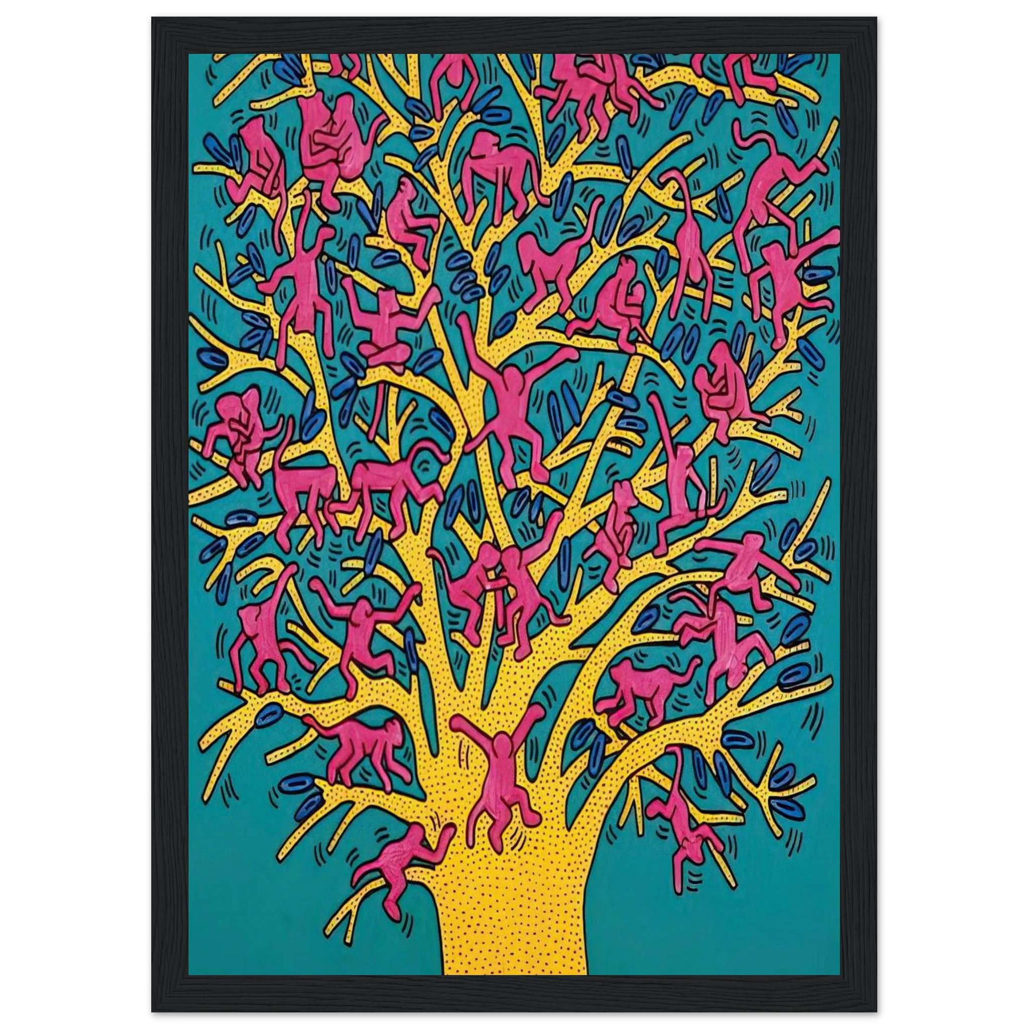 THE TREE OF MONKEYS Framed Poster | Keith Haring Framed Prints Wall Art | Keith Haring Prints