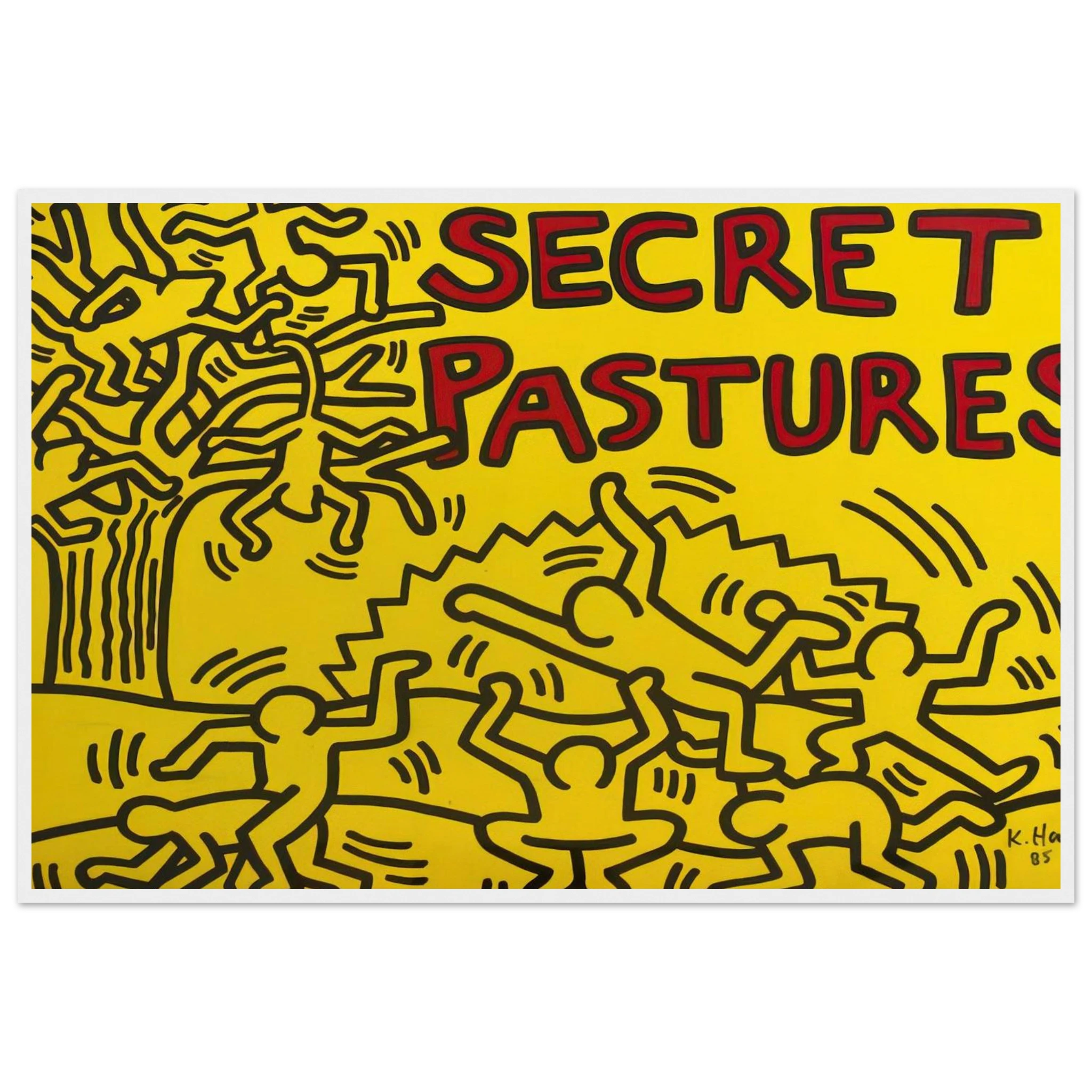 A POSTER FOR THE BILL T JONES AND ARNIE ZANE PERFORMANCE PIECE SECRET PASTURES 1984 Framed Poster | Keith Haring Framed Prints Wall Art | Keith Haring Prints