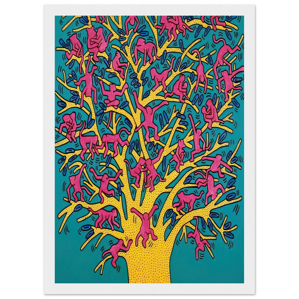THE TREE OF MONKEYS Framed Poster | Keith Haring Framed Prints Wall Art | Keith Haring Prints