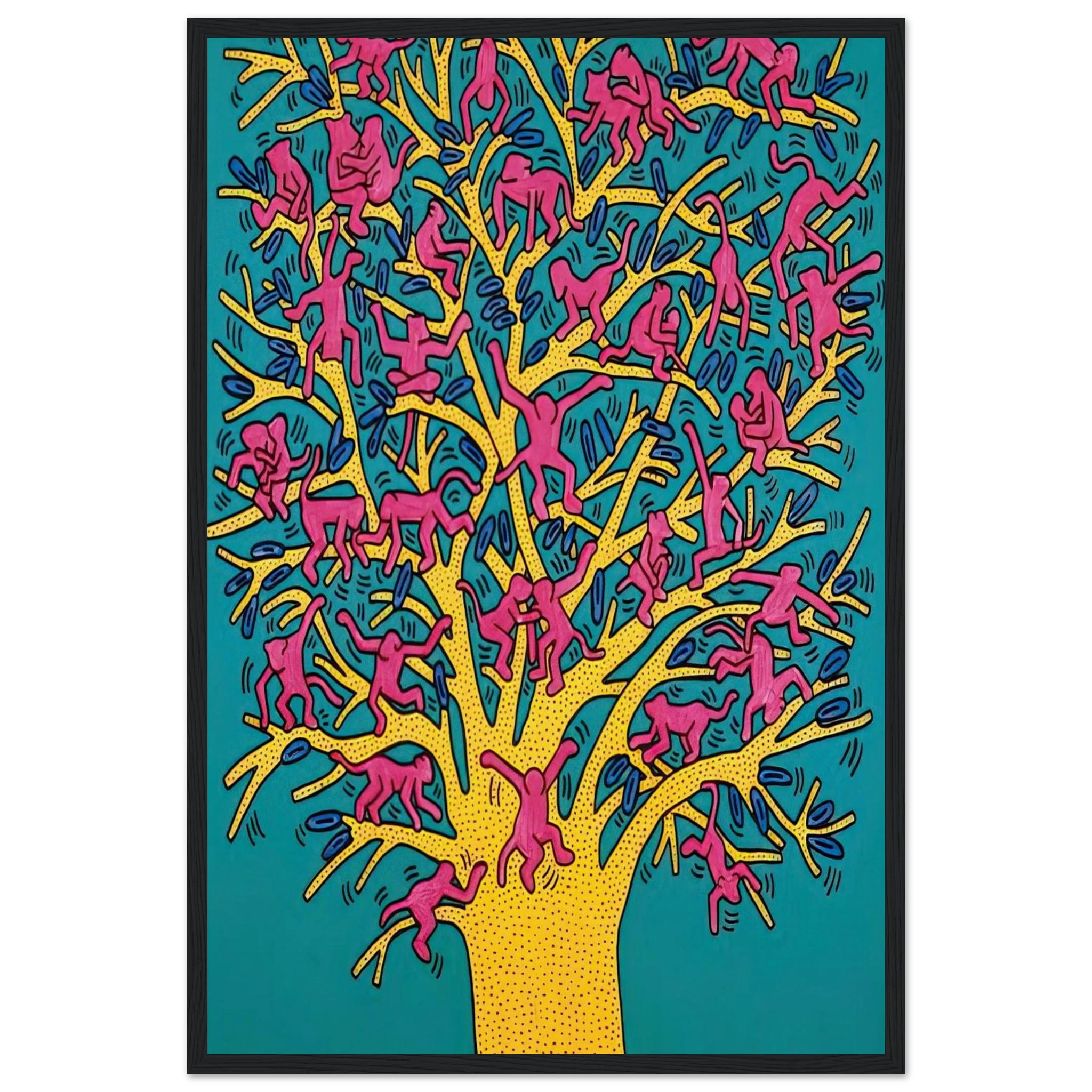 THE TREE OF MONKEYS Framed Poster | Keith Haring Framed Prints Wall Art | Keith Haring Prints