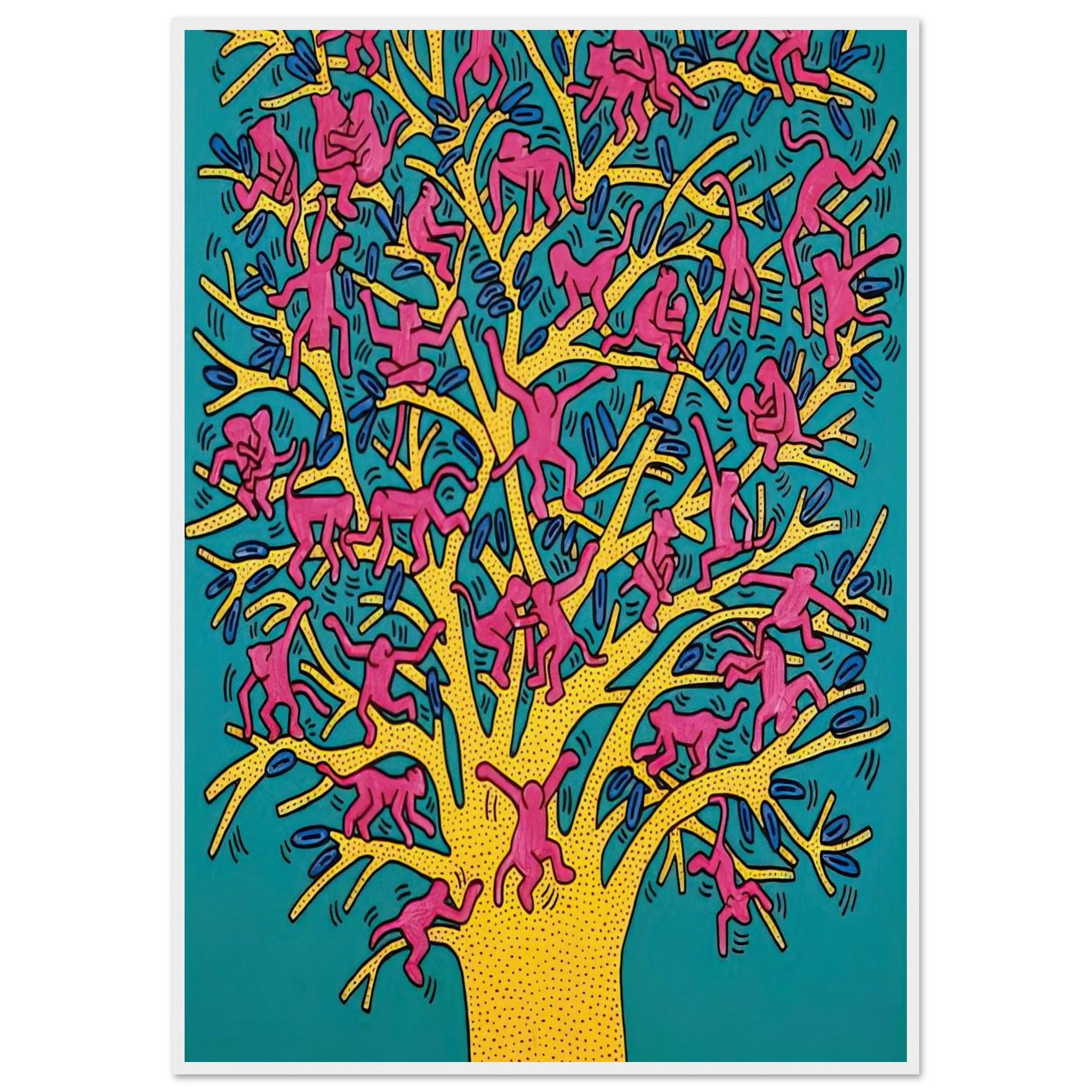 THE TREE OF MONKEYS Framed Poster | Keith Haring Framed Prints Wall Art | Keith Haring Prints