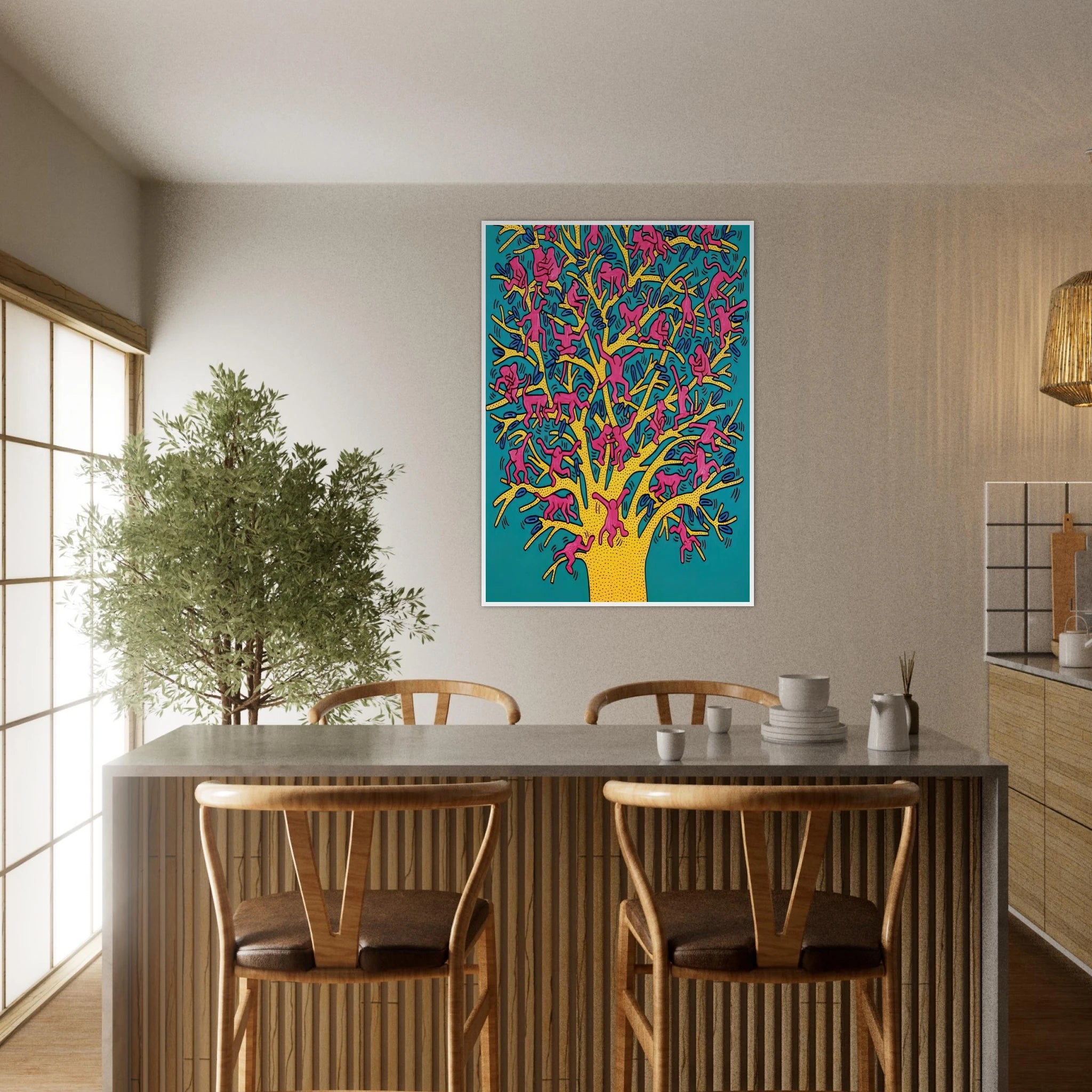 THE TREE OF MONKEYS Framed Poster | Keith Haring Framed Prints Wall Art | Keith Haring Prints