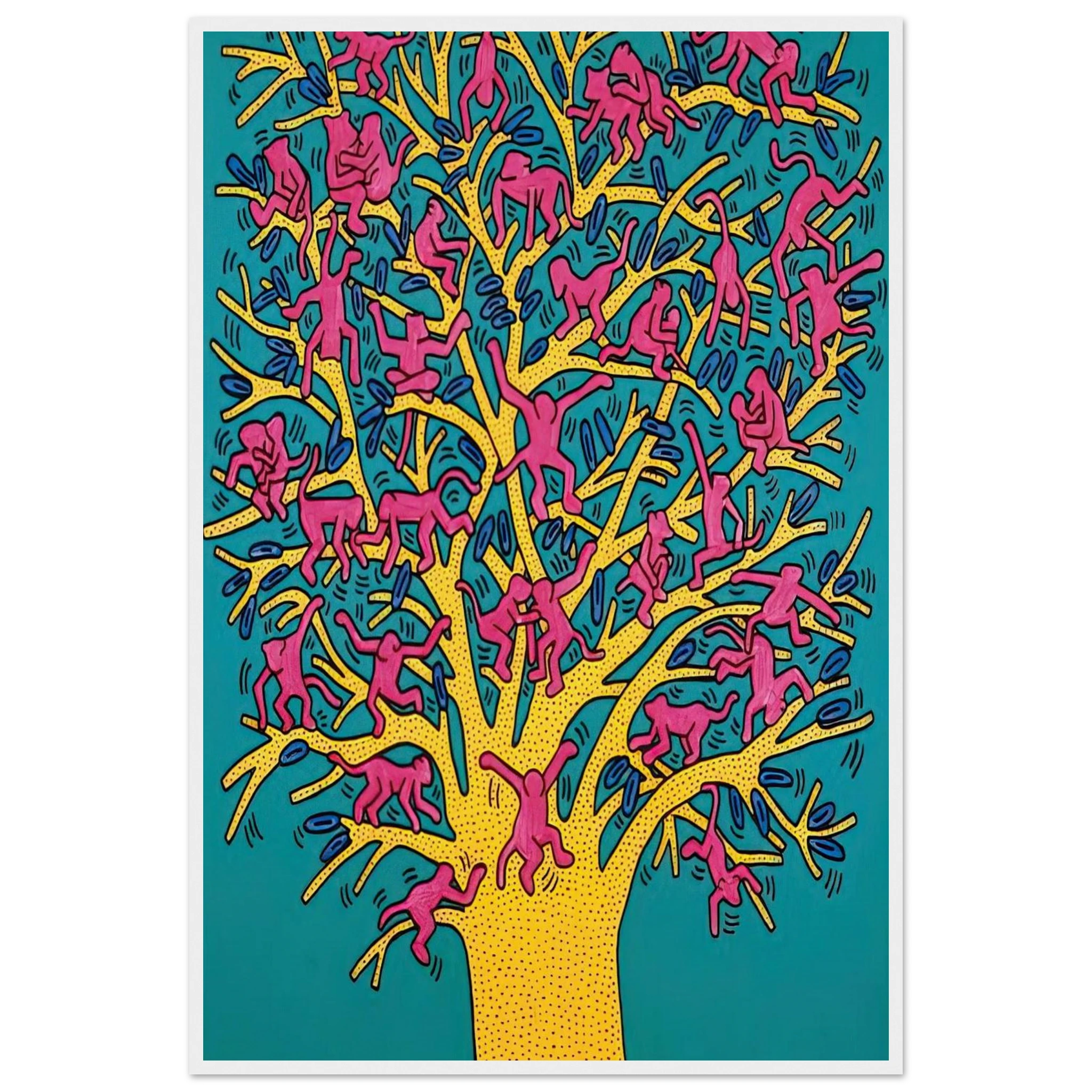 THE TREE OF MONKEYS Framed Poster | Keith Haring Framed Prints Wall Art | Keith Haring Prints