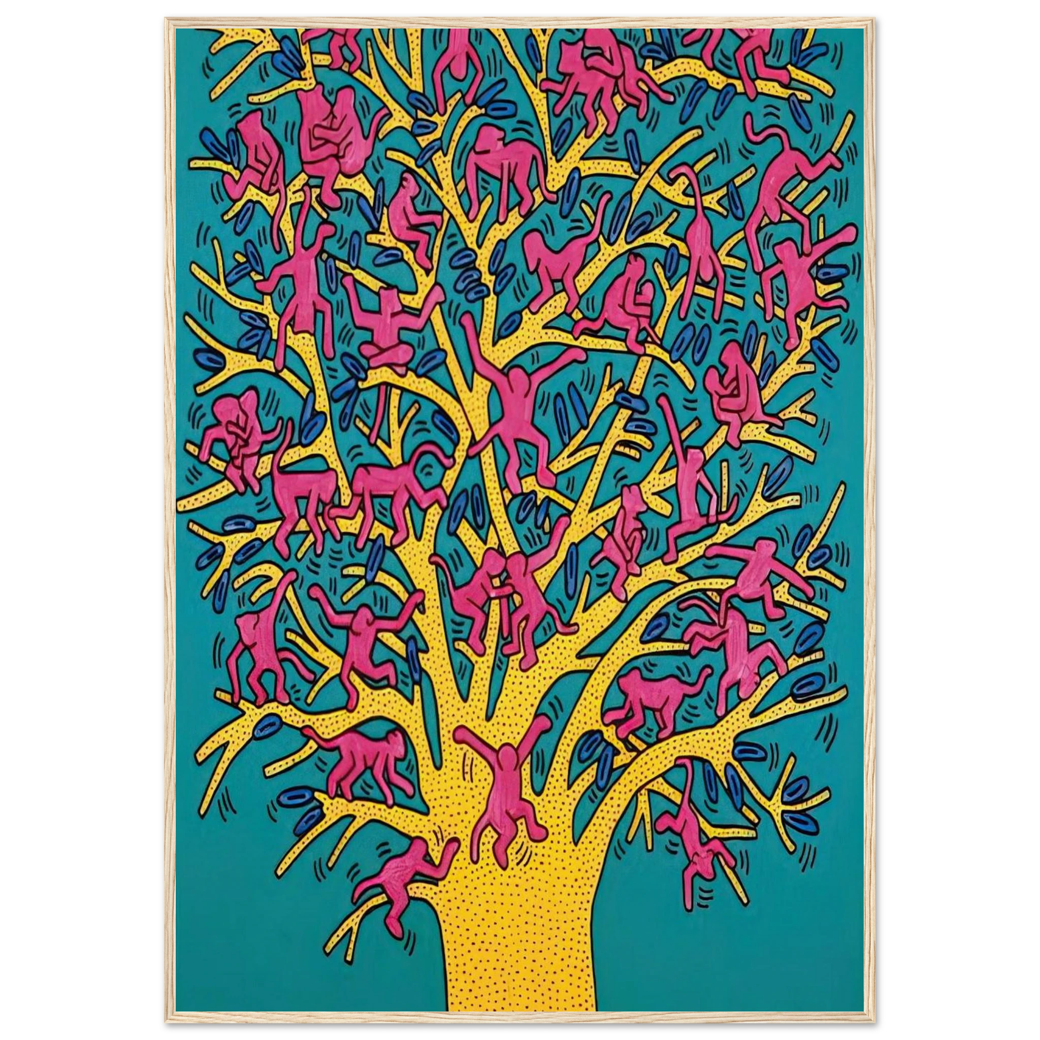 THE TREE OF MONKEYS Framed Poster | Keith Haring Framed Prints Wall Art | Keith Haring Prints