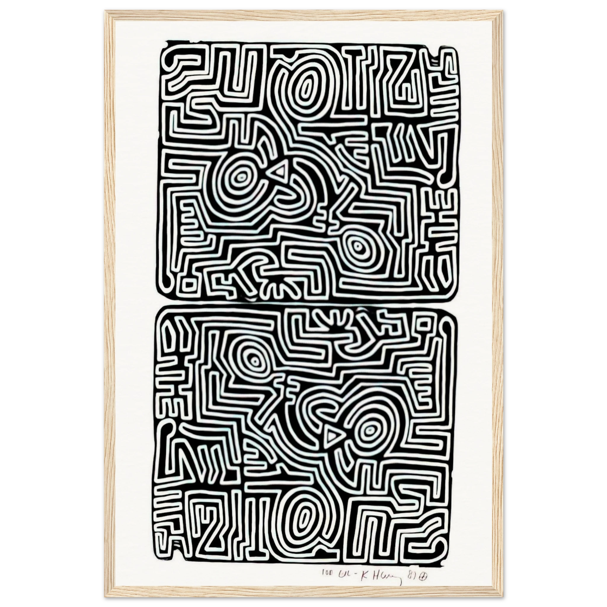 LABYRINTH 1989 Framed Poster | Keith Haring Framed Prints Wall Art | Keith Haring Prints