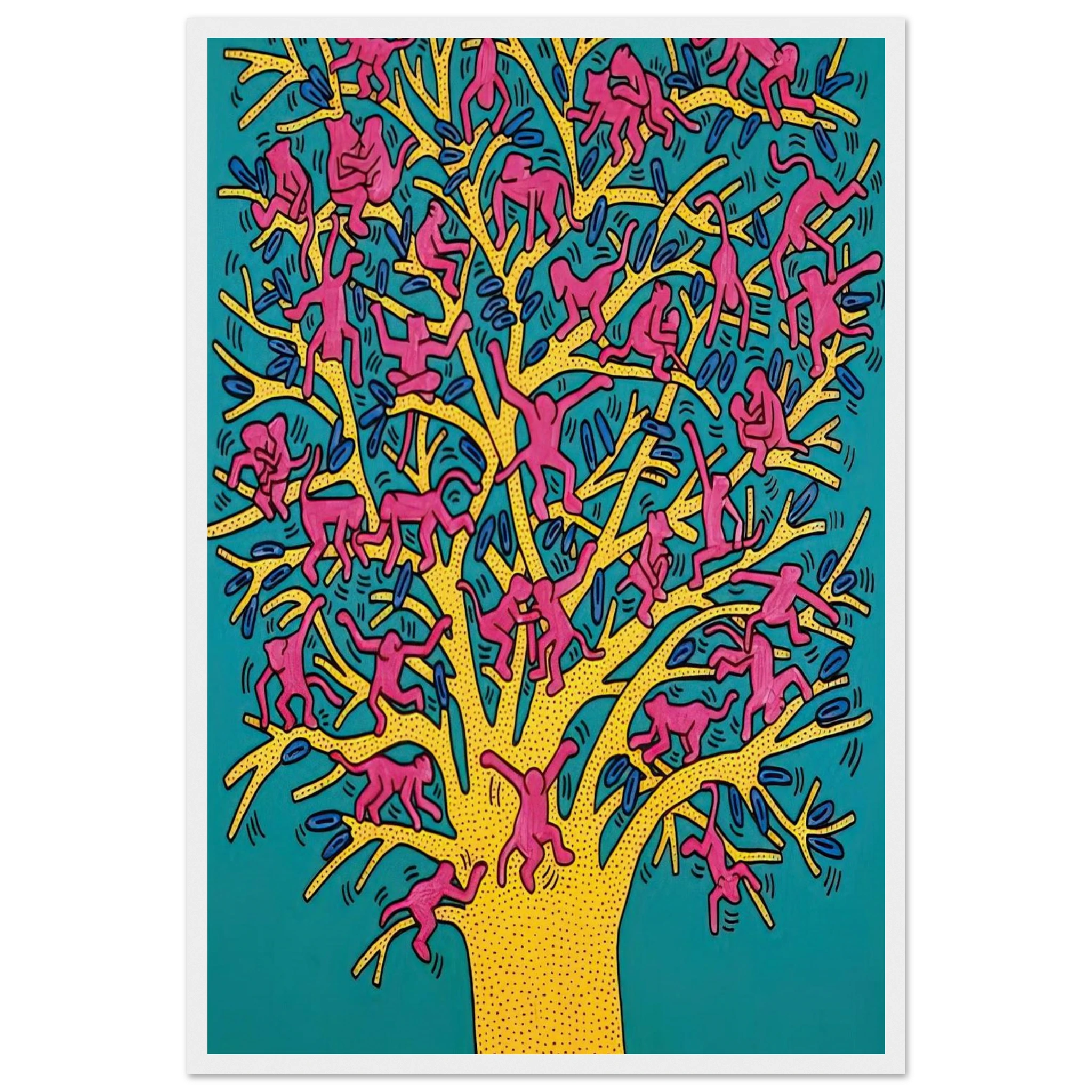THE TREE OF MONKEYS Framed Poster | Keith Haring Framed Prints Wall Art | Keith Haring Prints
