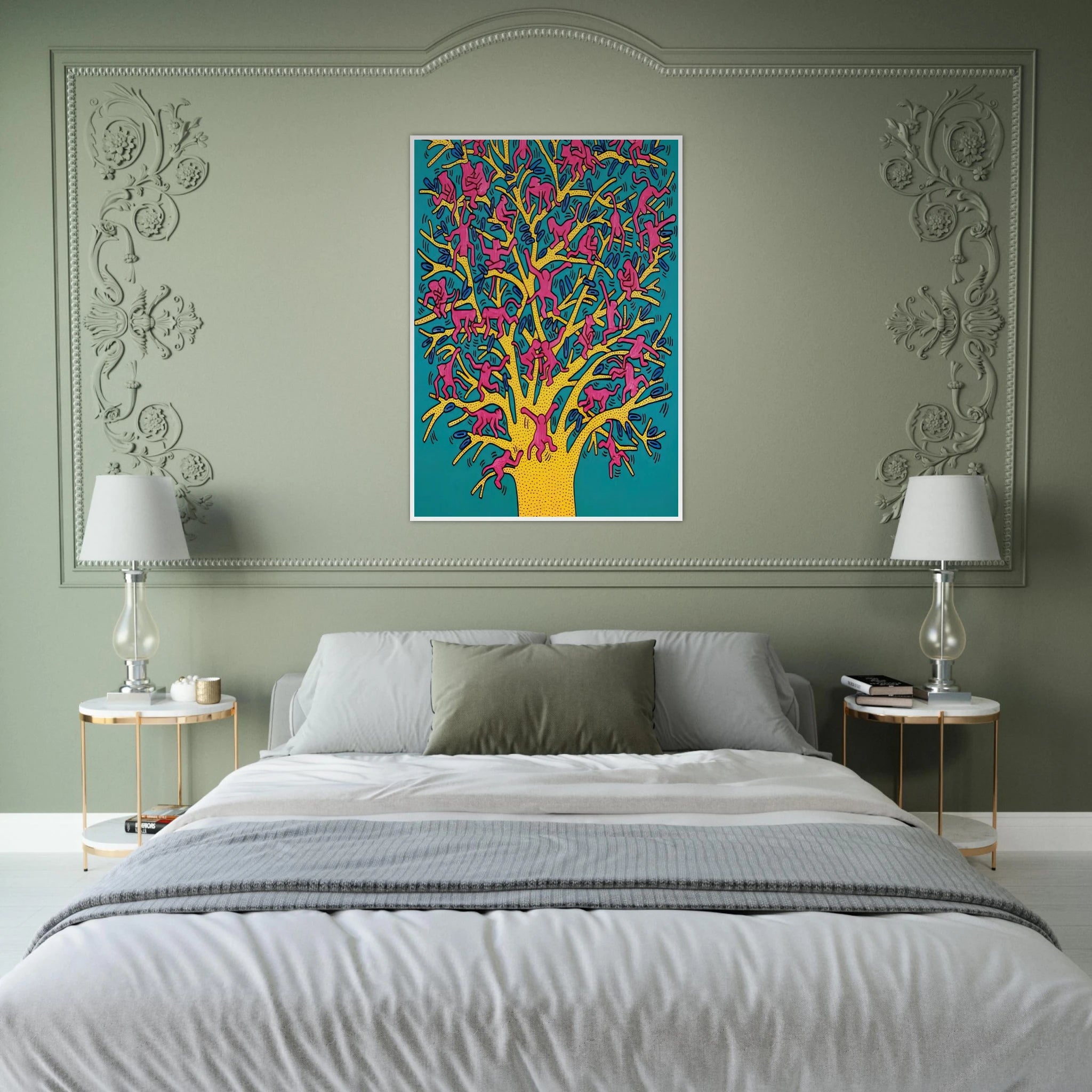 THE TREE OF MONKEYS Framed Poster | Keith Haring Framed Prints Wall Art | Keith Haring Prints